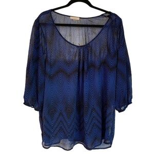 Halo Sheer Blue & Black Chevron Blouse